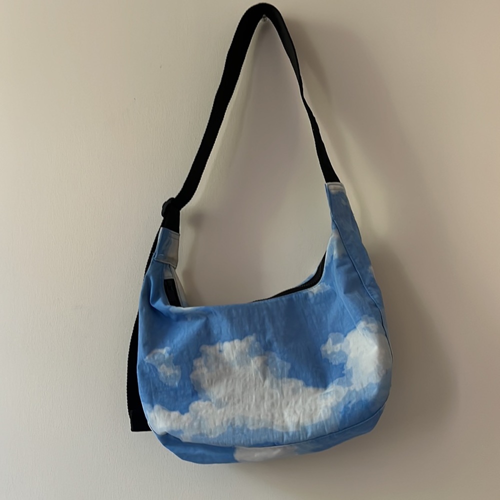 Sky Blue Cloud Print Medium Crescent Bag